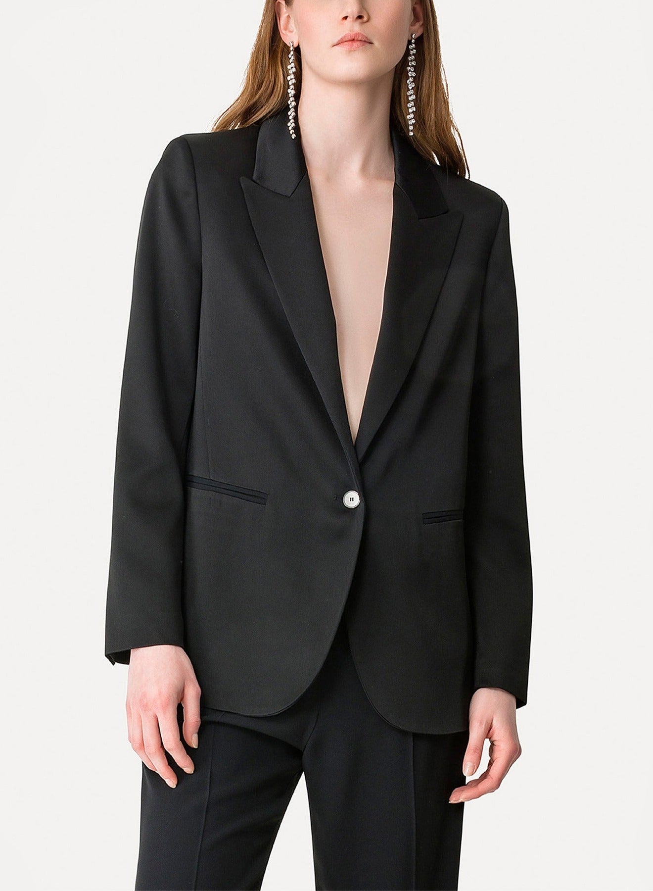 Veste à col en pointe en satin - Nero