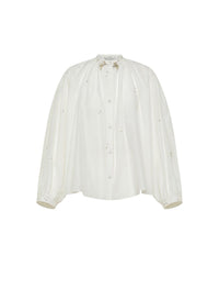 Chemise brodée Carrousel Des Sylphes en soie mélangée - Bianco