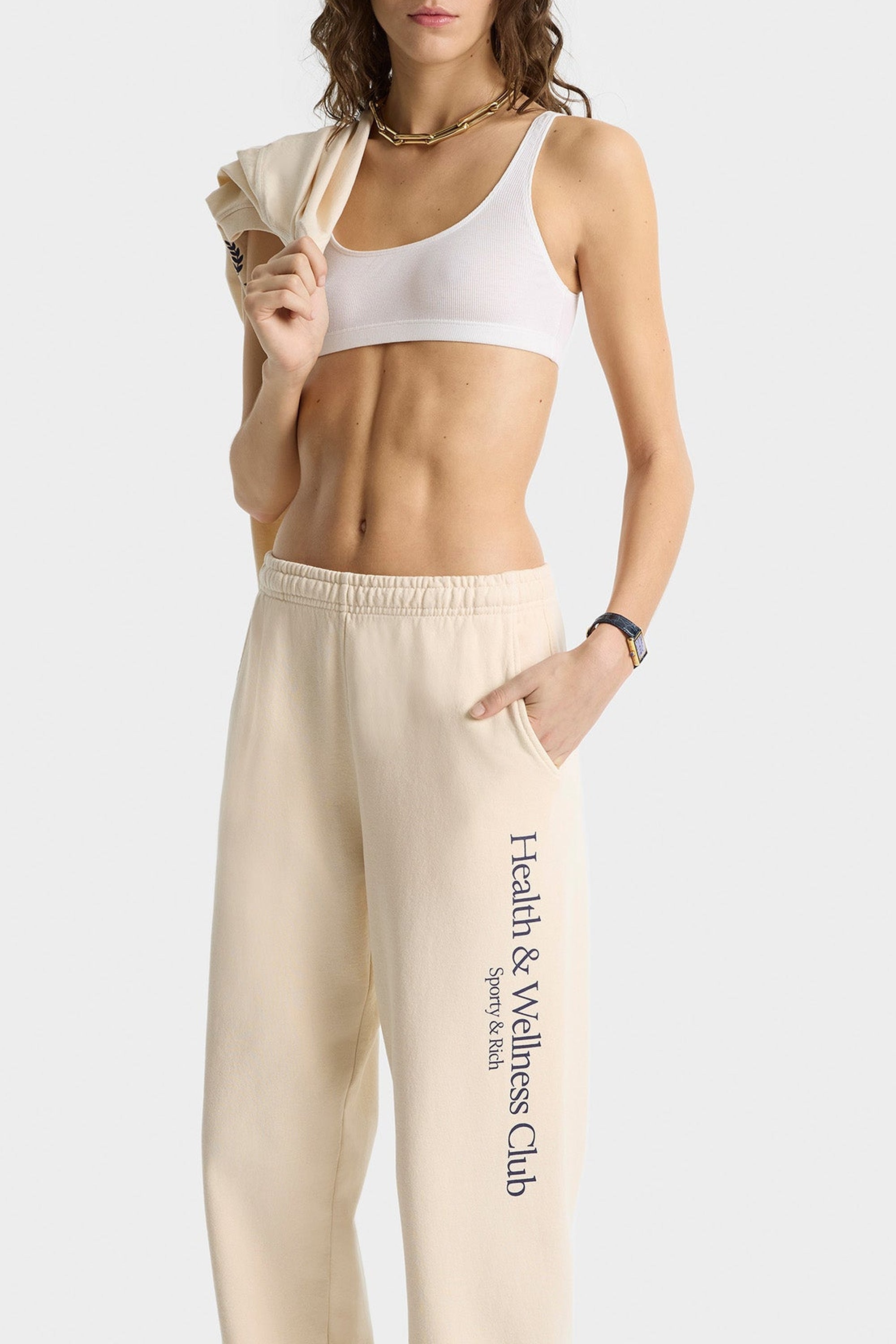 H&W Crest printed sweatpants - Cream