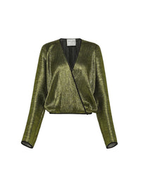 Chemise kimono en lamé froissé - Moss