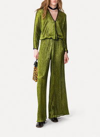 Chemise kimono en lamé froissé - Moss