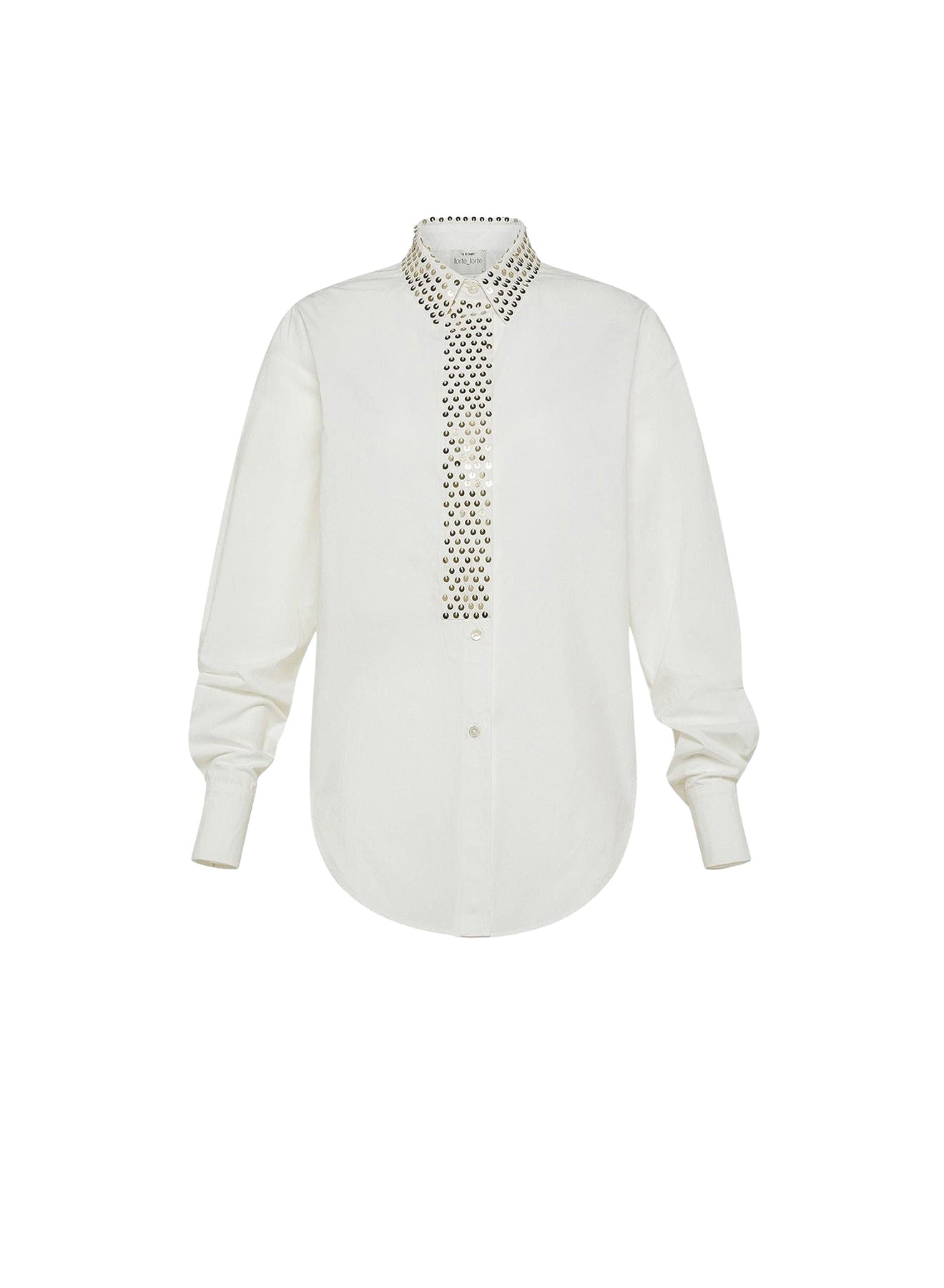 Chemise en popeline de coton brodée Petite Étoiles - Bianco