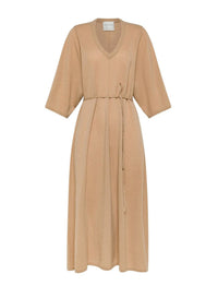 Robe midi en laine cachemire mélangé - Noisette
