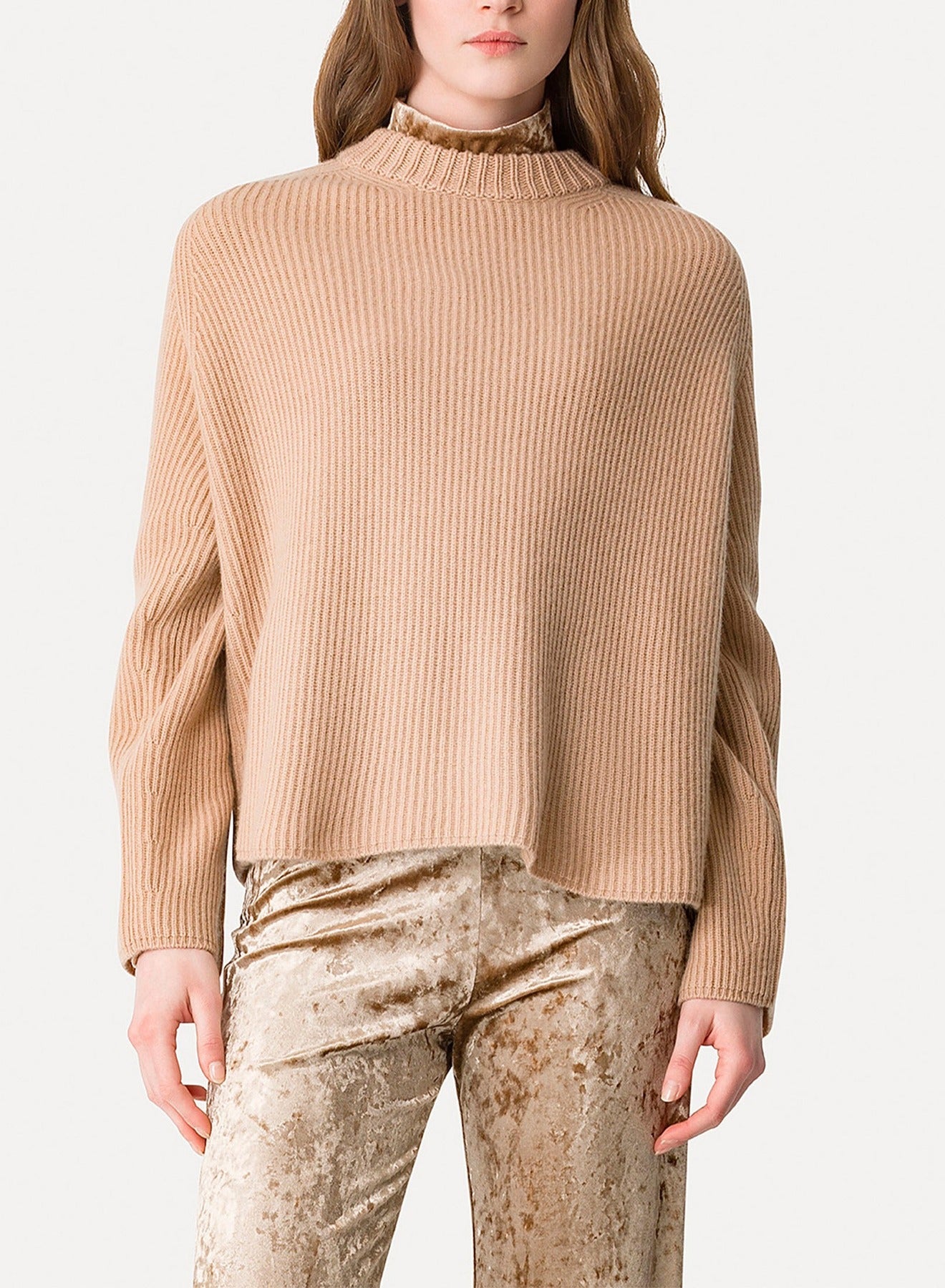 Pull à col rond en laine de cachemire - Noisette