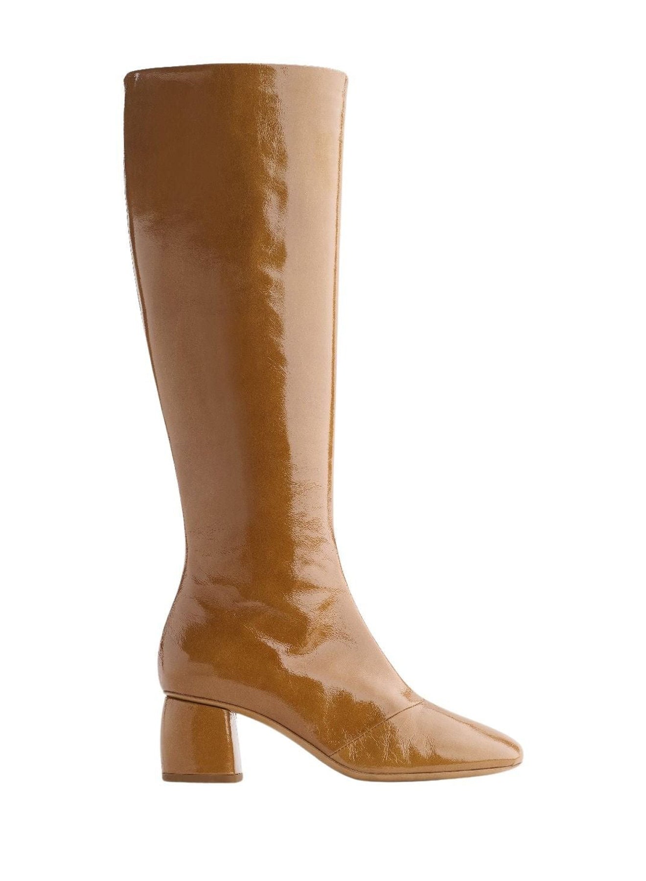 Bottes hautes en cuir verni - Noisette
