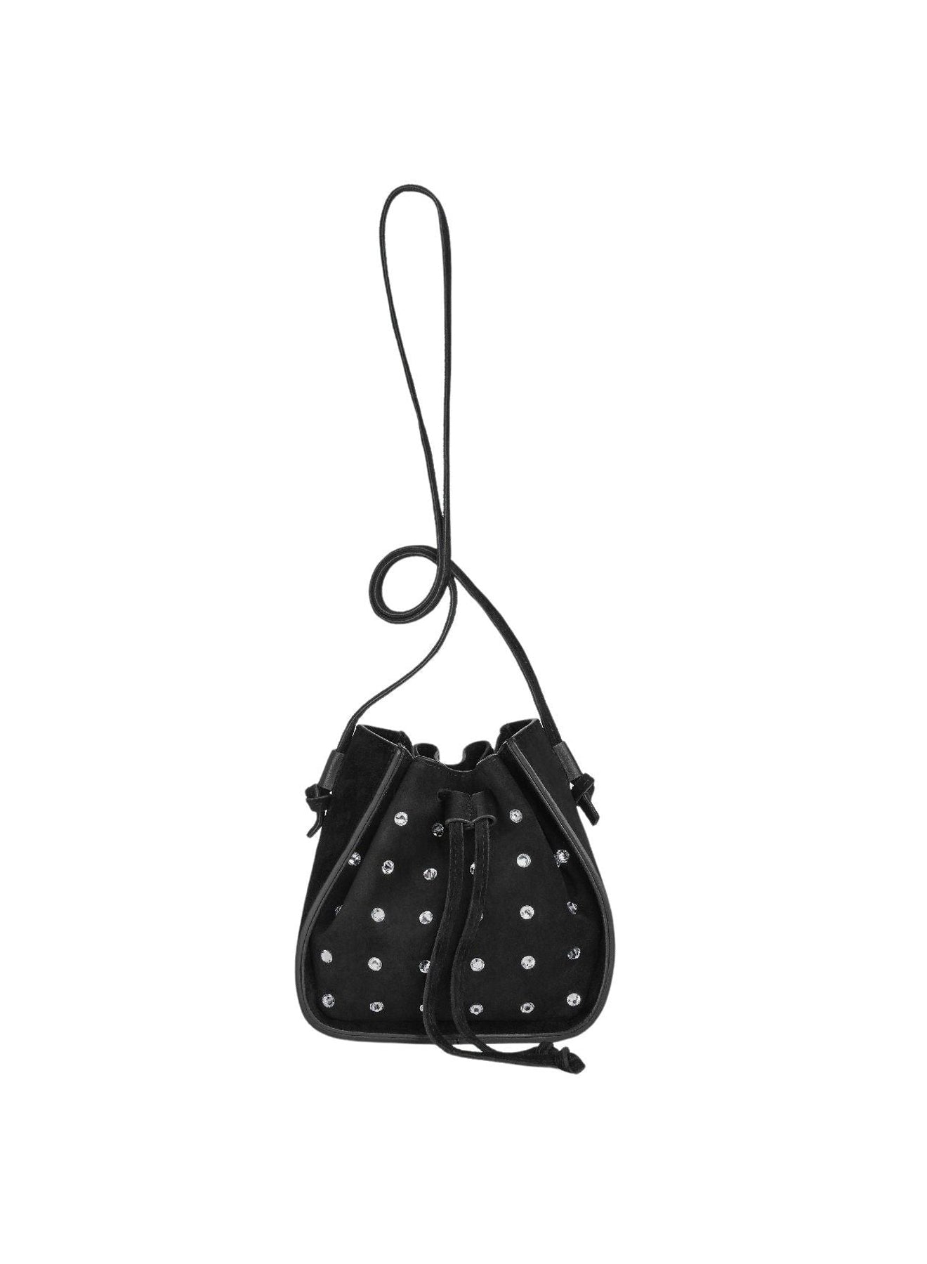 Petit sac seau en daim et cristaux - Nero