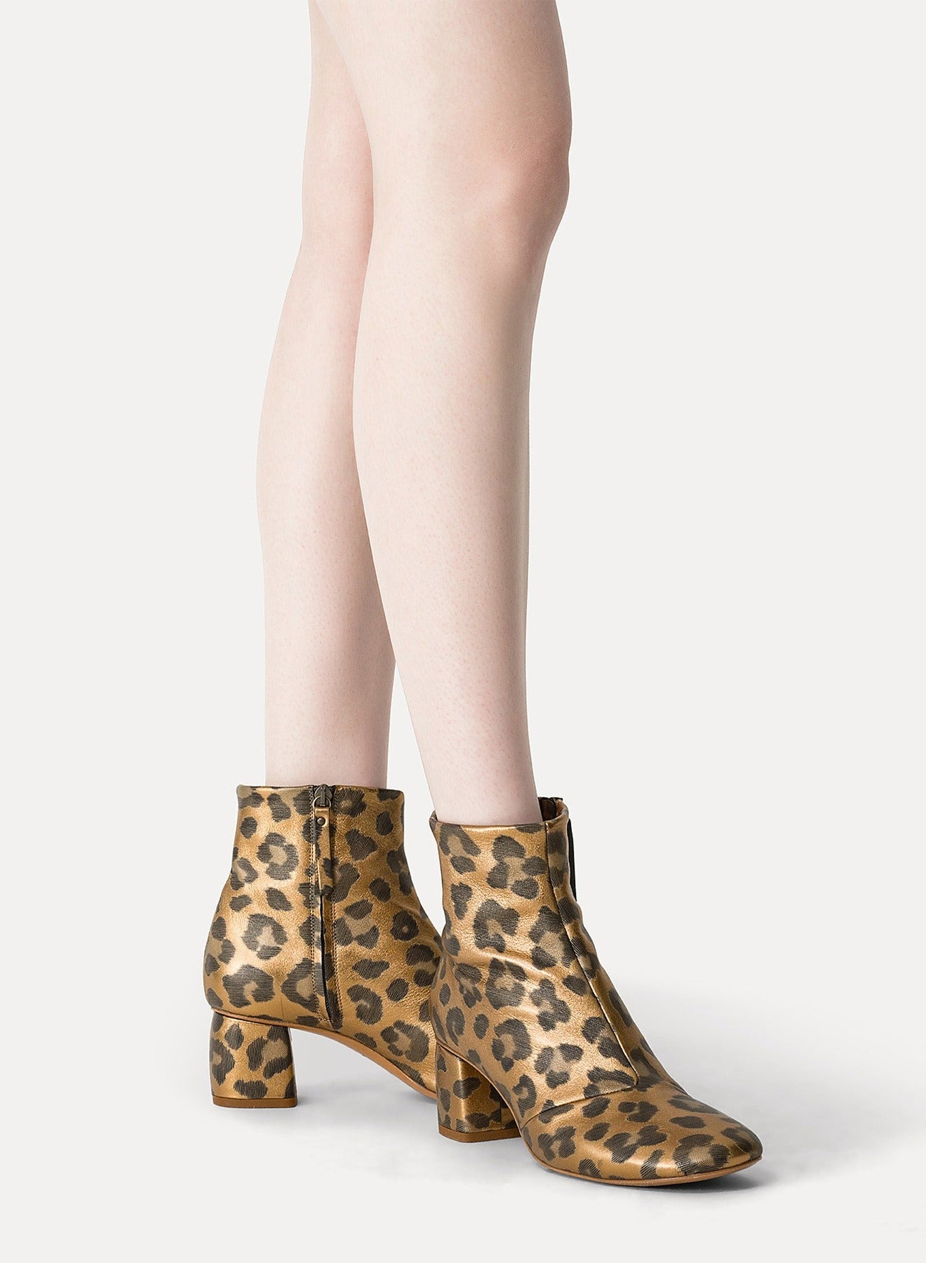 Bottines à imprimé léopard en cuir - Warm Gold