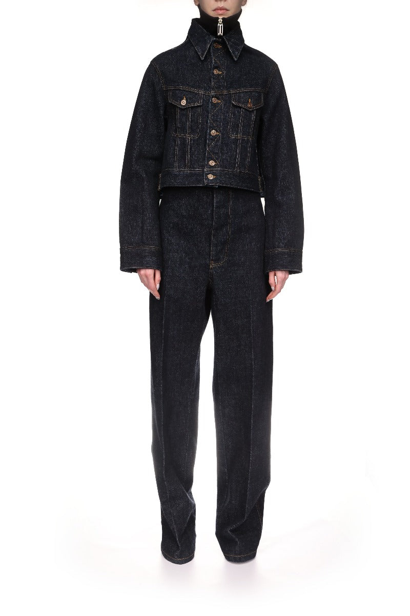 Cropped Denim Jacket - Dark Indigo Rinse
