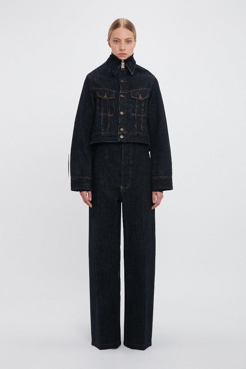 Cropped Denim Jacket - Dark Indigo Rinse