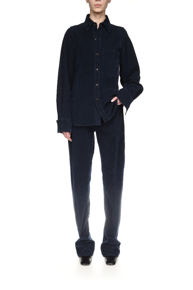 Shoulder Detail Slim Shirt - Indigo Garment Dye