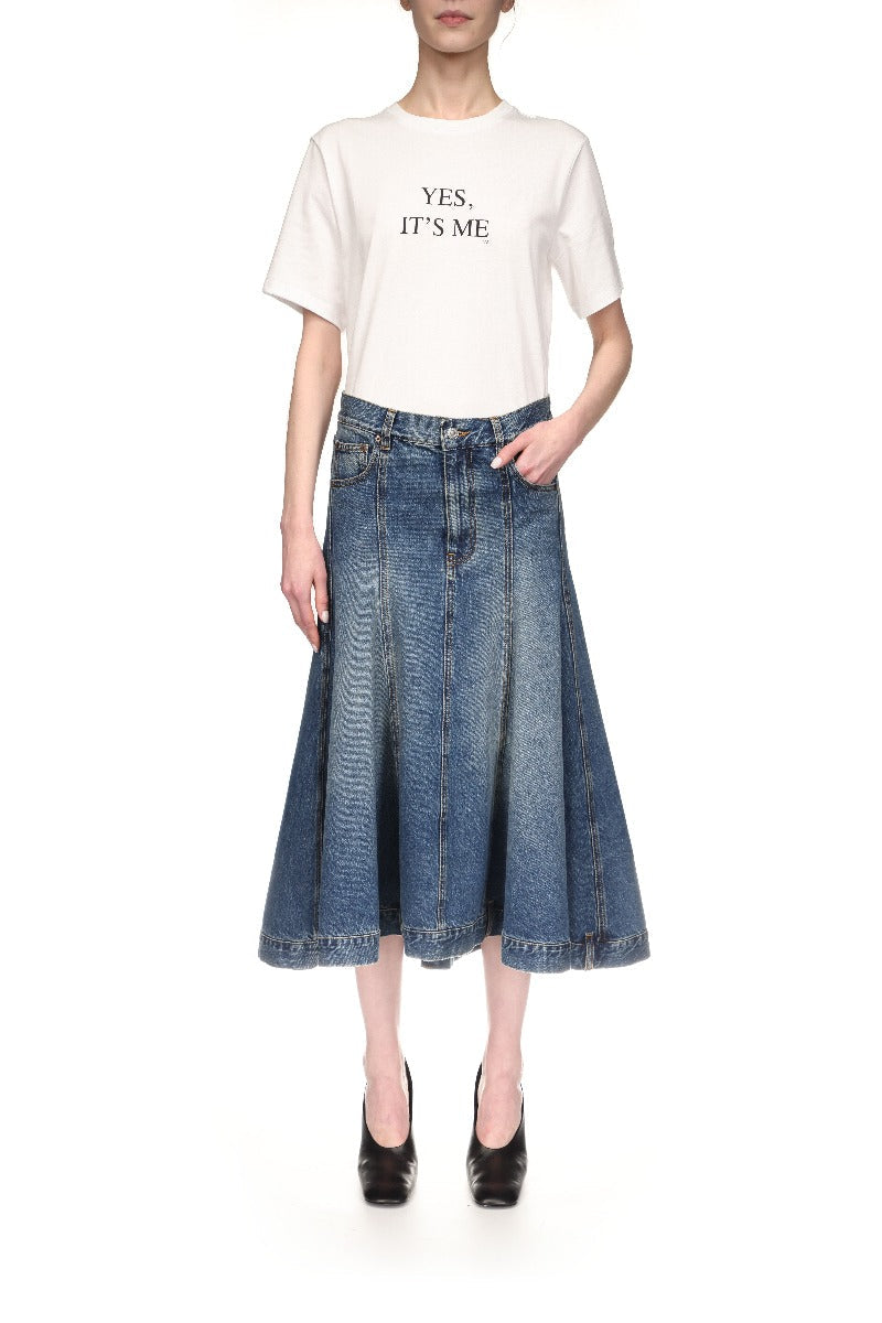 Panelled Kick Detial Skirt - Classic Blue Wash