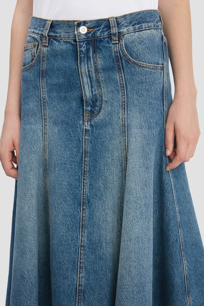 Panelled Kick Detial Skirt - Classic Blue Wash