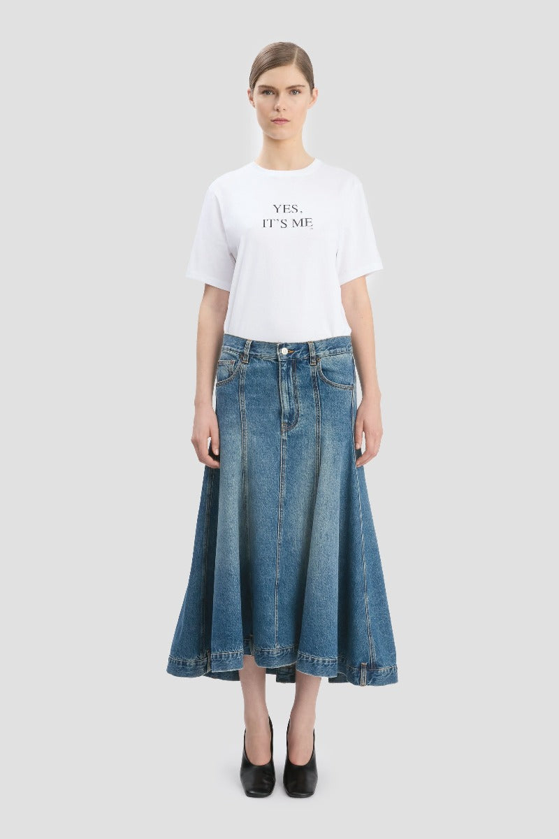 Panelled Kick Detial Skirt - Classic Blue Wash