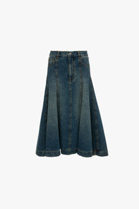 Panelled Kick Detial Skirt - Classic Blue Wash