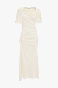 Closed Neck Draped Cap Sleeve Dress - Ivory