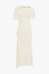 Closed Neck Draped Cap Sleeve Dress - Ivory