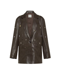Manteau caban en cuir - Chocolat Noir