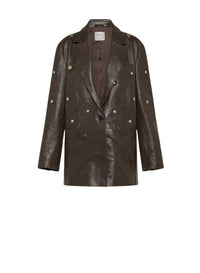 Manteau caban en cuir - Chocolat Noir