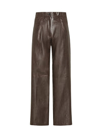 Pantalon 5 poches en cuir - Chocolat Noir