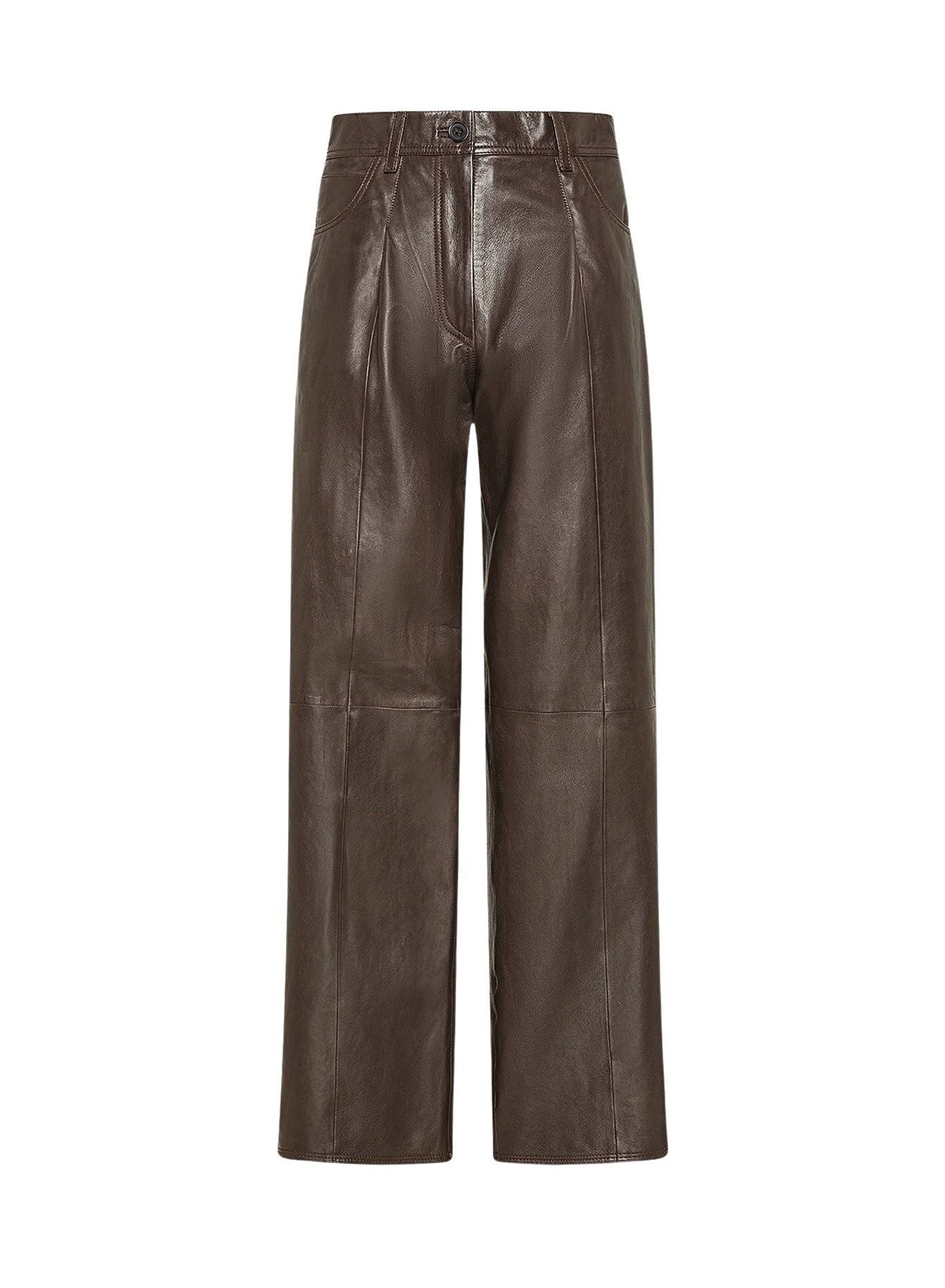 Pantalon 5 poches en cuir - Chocolat Noir