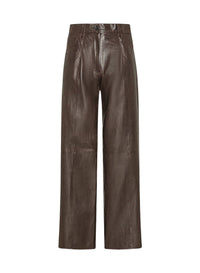 Pantalon 5 poches en cuir - Chocolat Noir