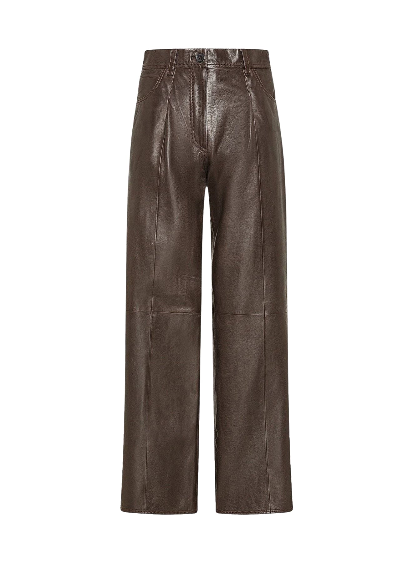 Pantalon 5 poches en cuir - Chocolat Noir