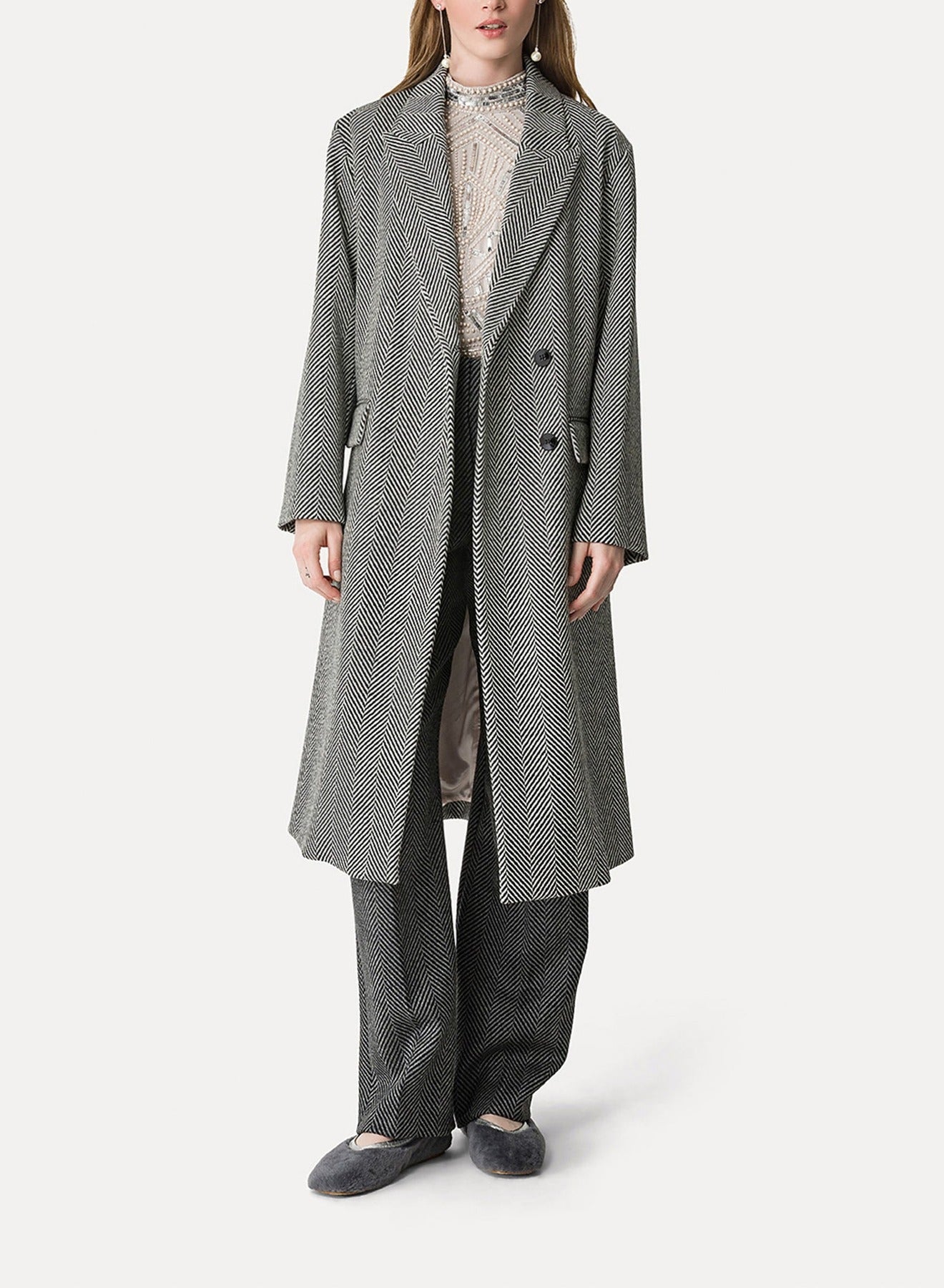 Manteau en laine à chevrons - Grigio