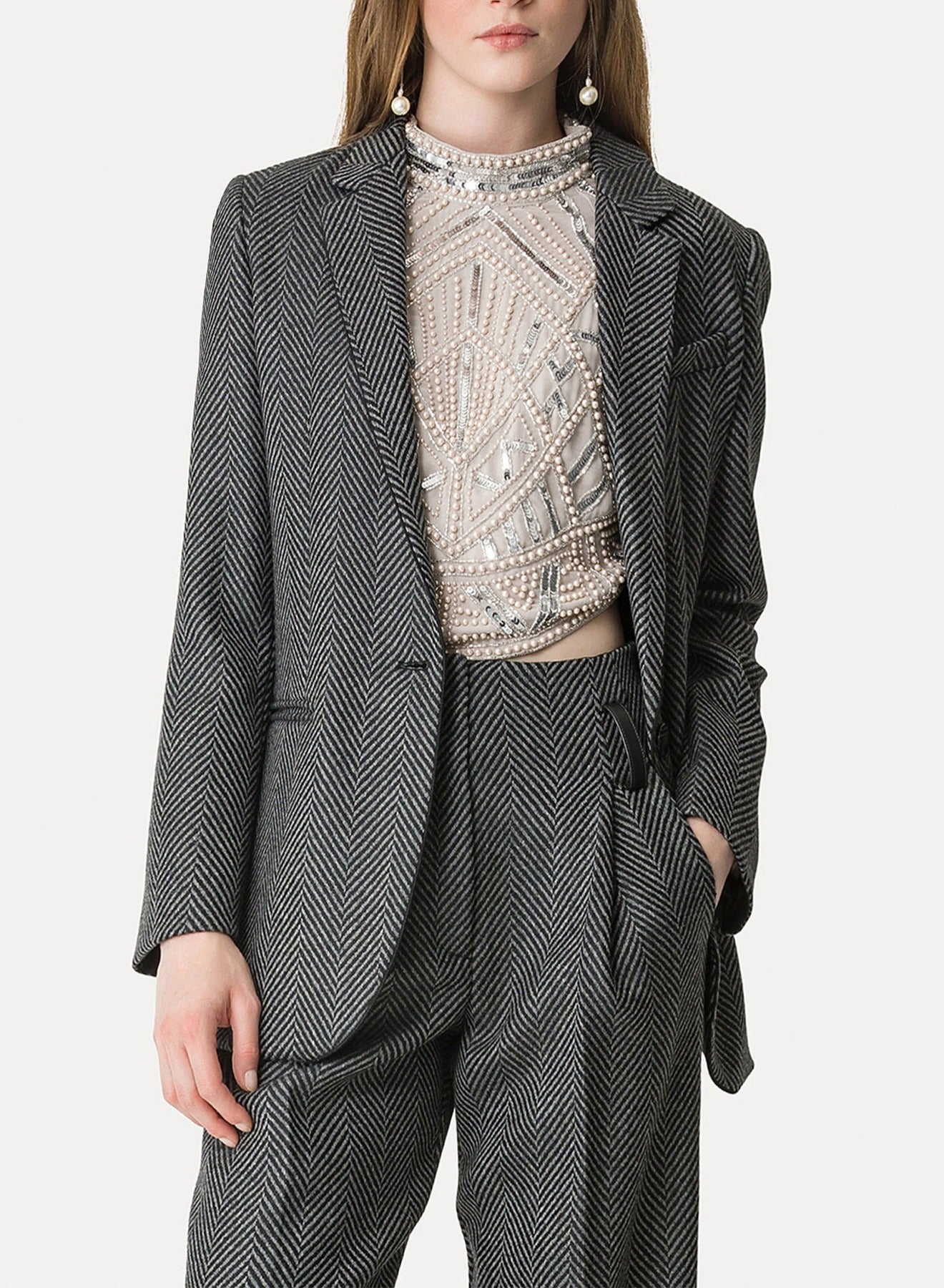 Veste en laine à motif chevrons - Antracite