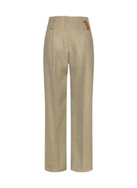 Pantalon taille haute en laine à motif chevrons - Antique Gold
