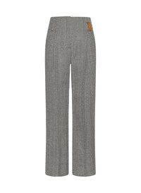 Pantalon taille haute en laine à motif chevrons - Grigio