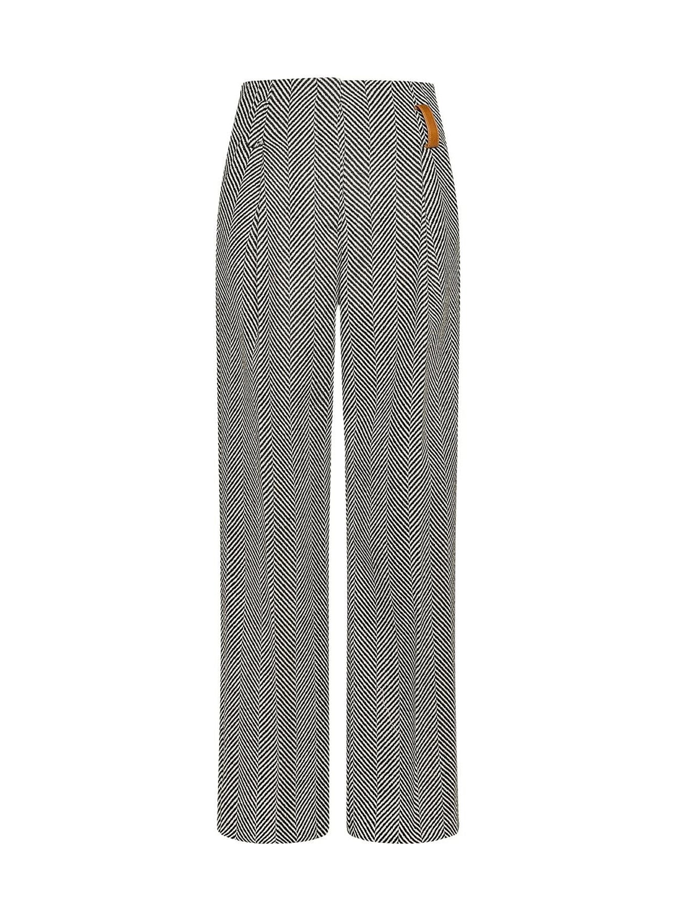 Pantalon taille haute en laine à motif chevrons - Grigio