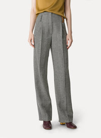 Pantalon taille haute en laine à motif chevrons - Grigio