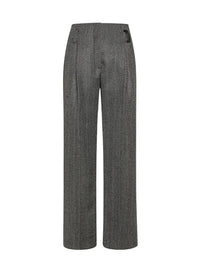 Pantalon taille haute en laine à motif chevrons - Antracite