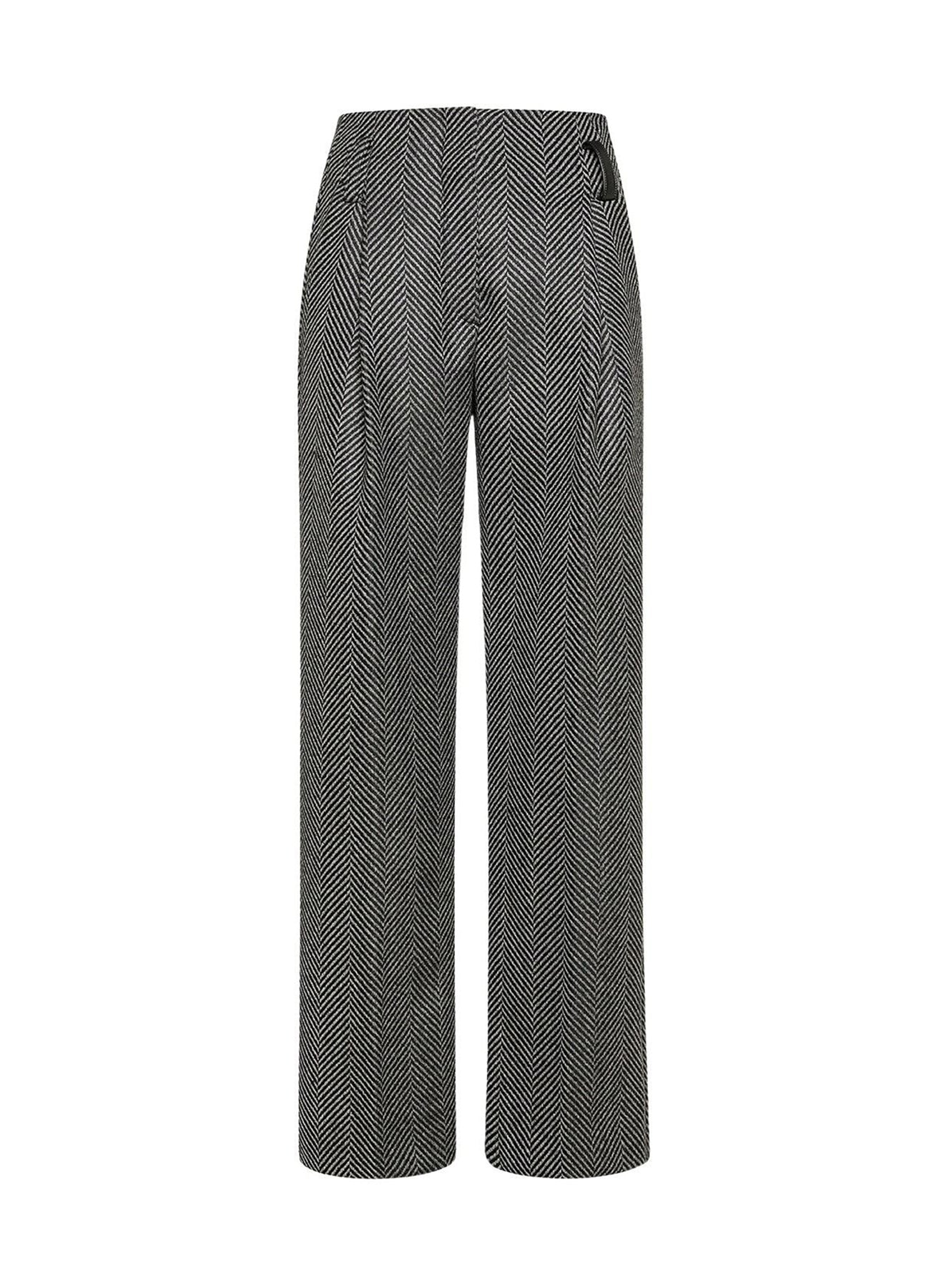 Pantalon taille haute en laine à motif chevrons - Antracite