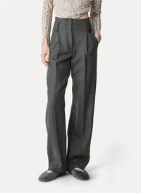 Pantalon taille haute en laine à motif chevrons - Antracite