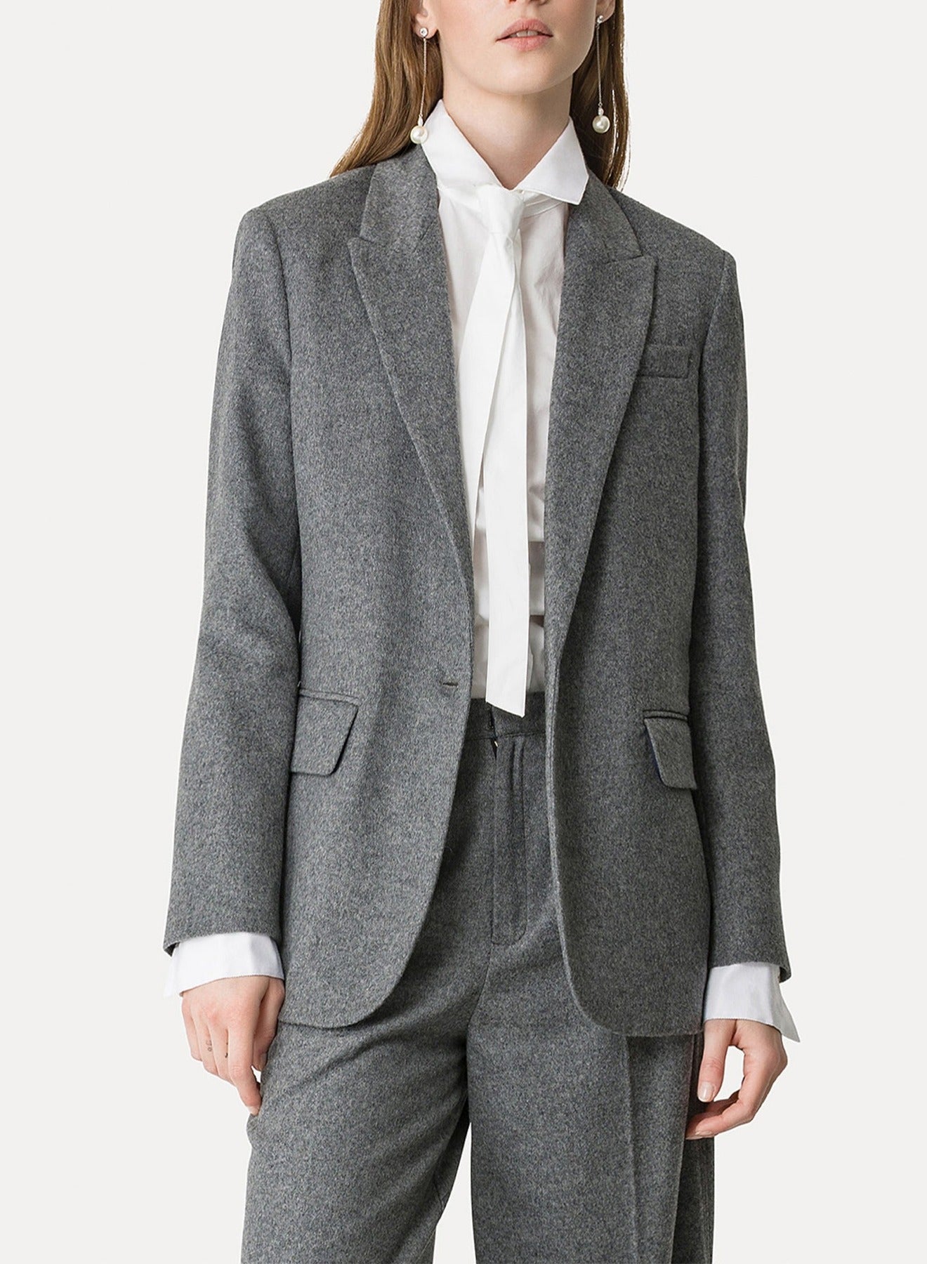 Blazer boutonné en laine - Grigio Melange