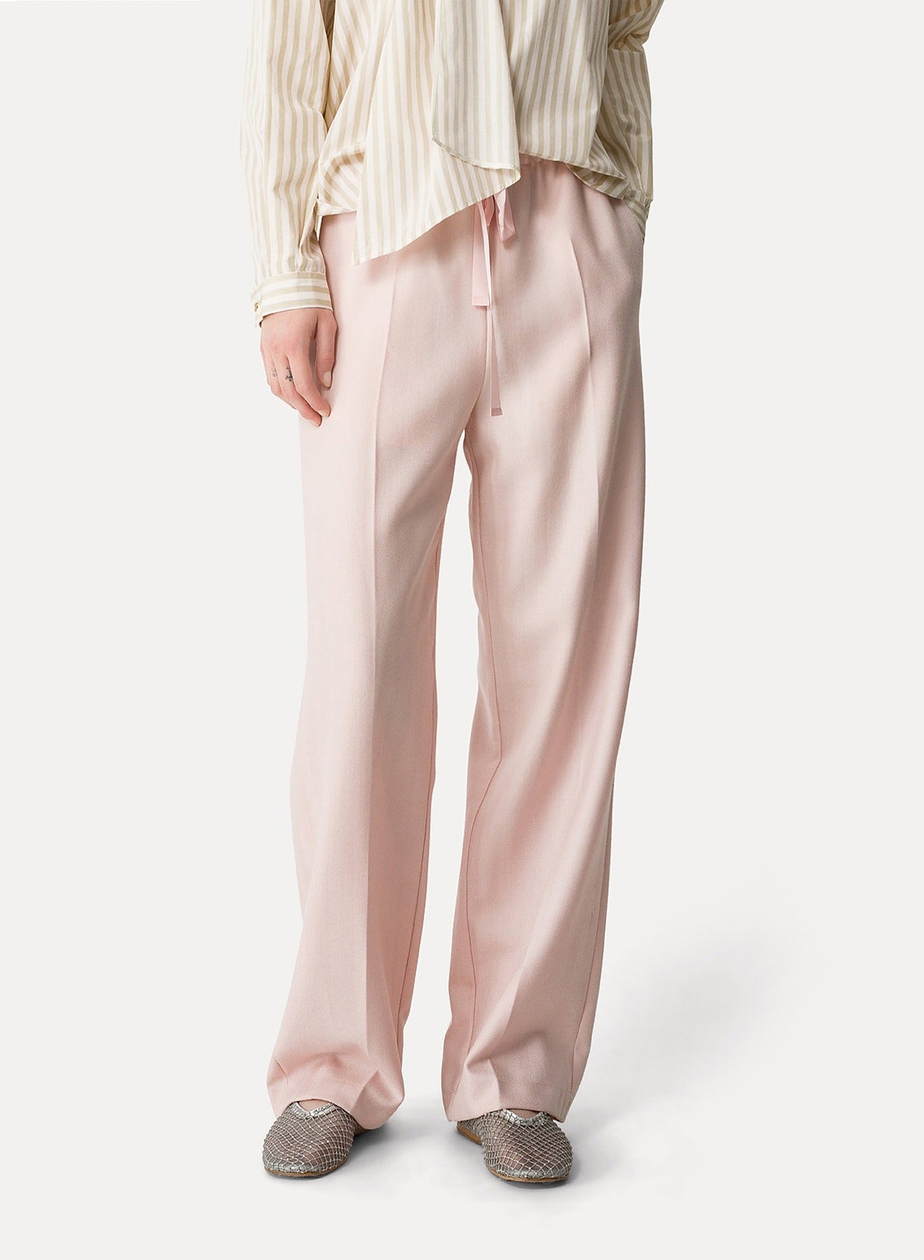 Pantalon en laine à motif chevrons - Rose