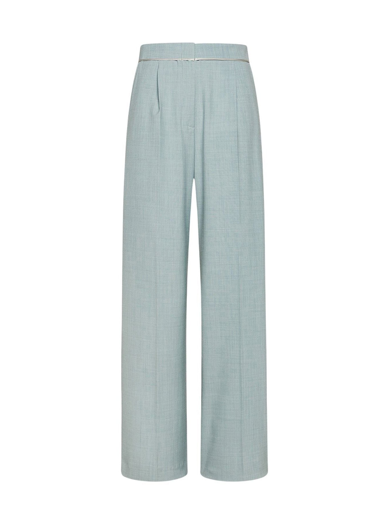 Pantalon taille haute en toile mélangée de laine - Plume