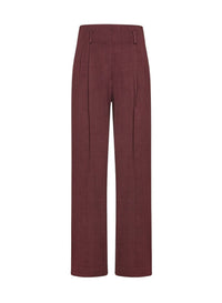 Pantalon taille haute en toile fluide - Bordeaux