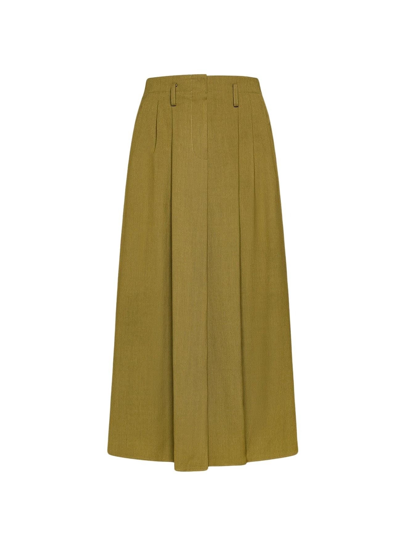 Jupe midi en toile fluide - Khaki