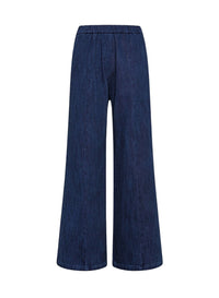 Pantalon palazzo élastiqué en denim - Indaco