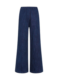 Pantalon palazzo élastiqué en denim - Indaco