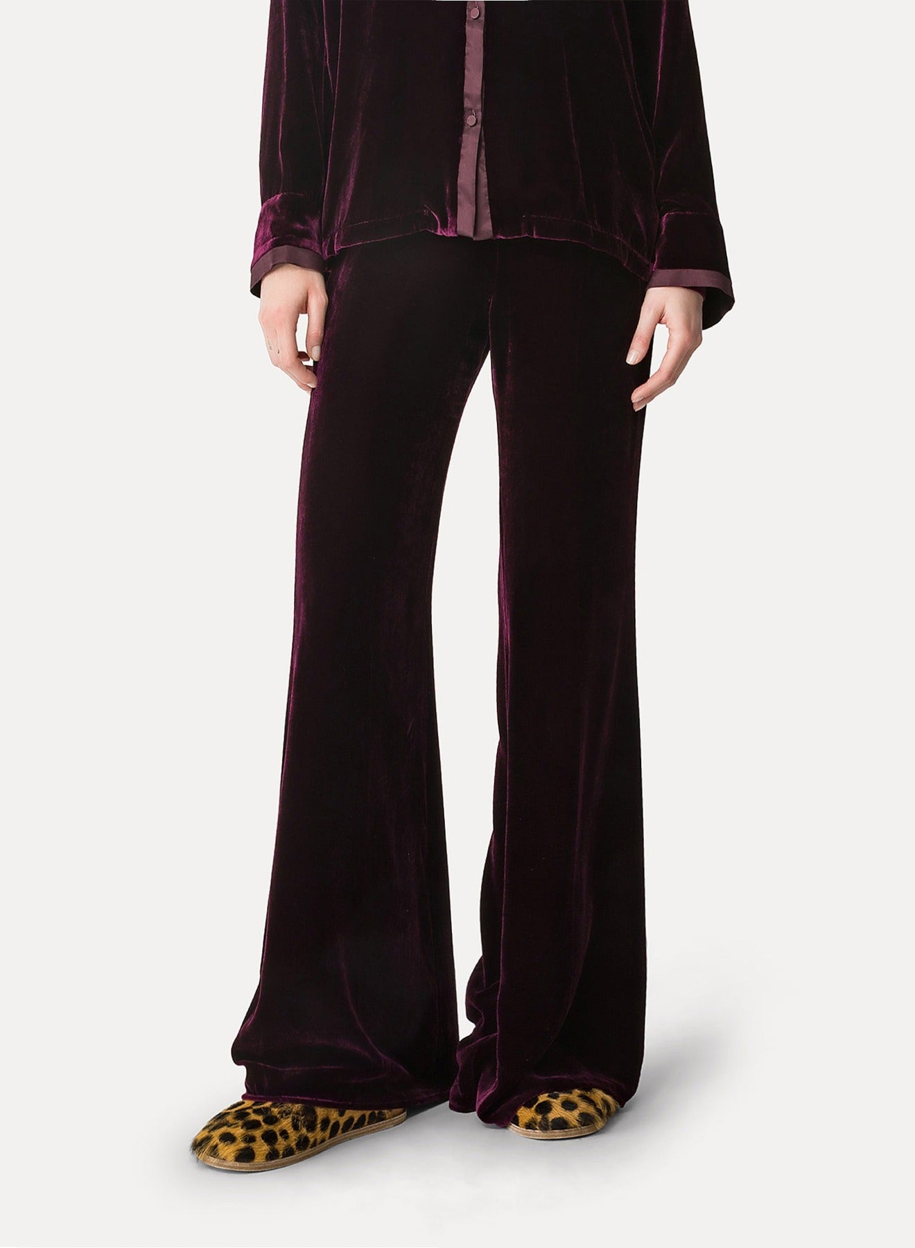 Pantalon évasé en velours - Bordeaux