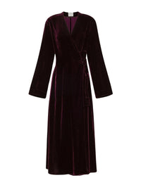 Robe midi croisée en velours - Bordeaux