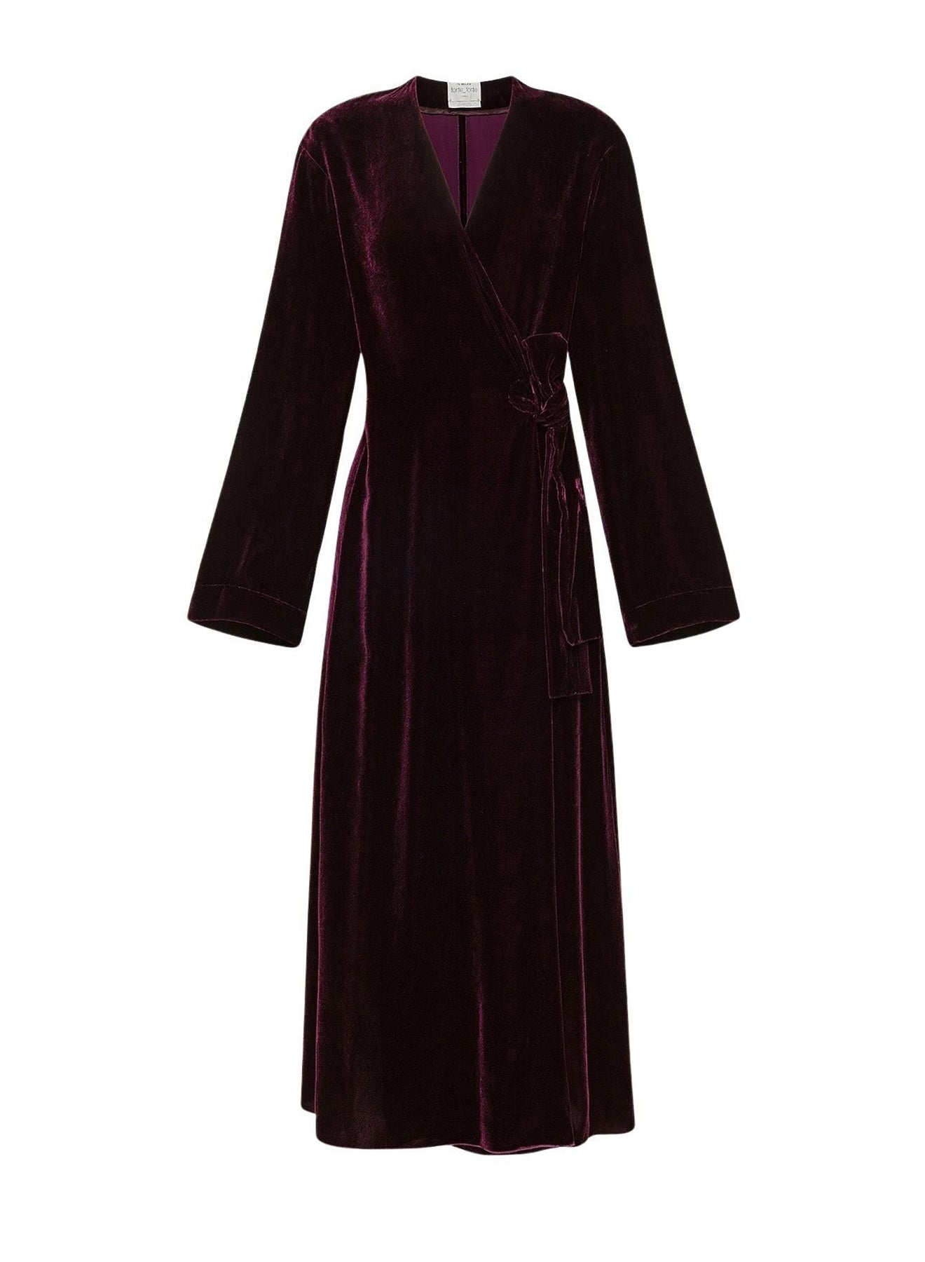 Robe midi croisée en velours - Bordeaux