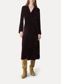 Robe midi croisée en velours - Bordeaux