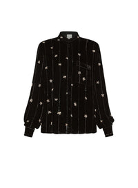 Chemise en velours brodée Petites Étoiles - Noir