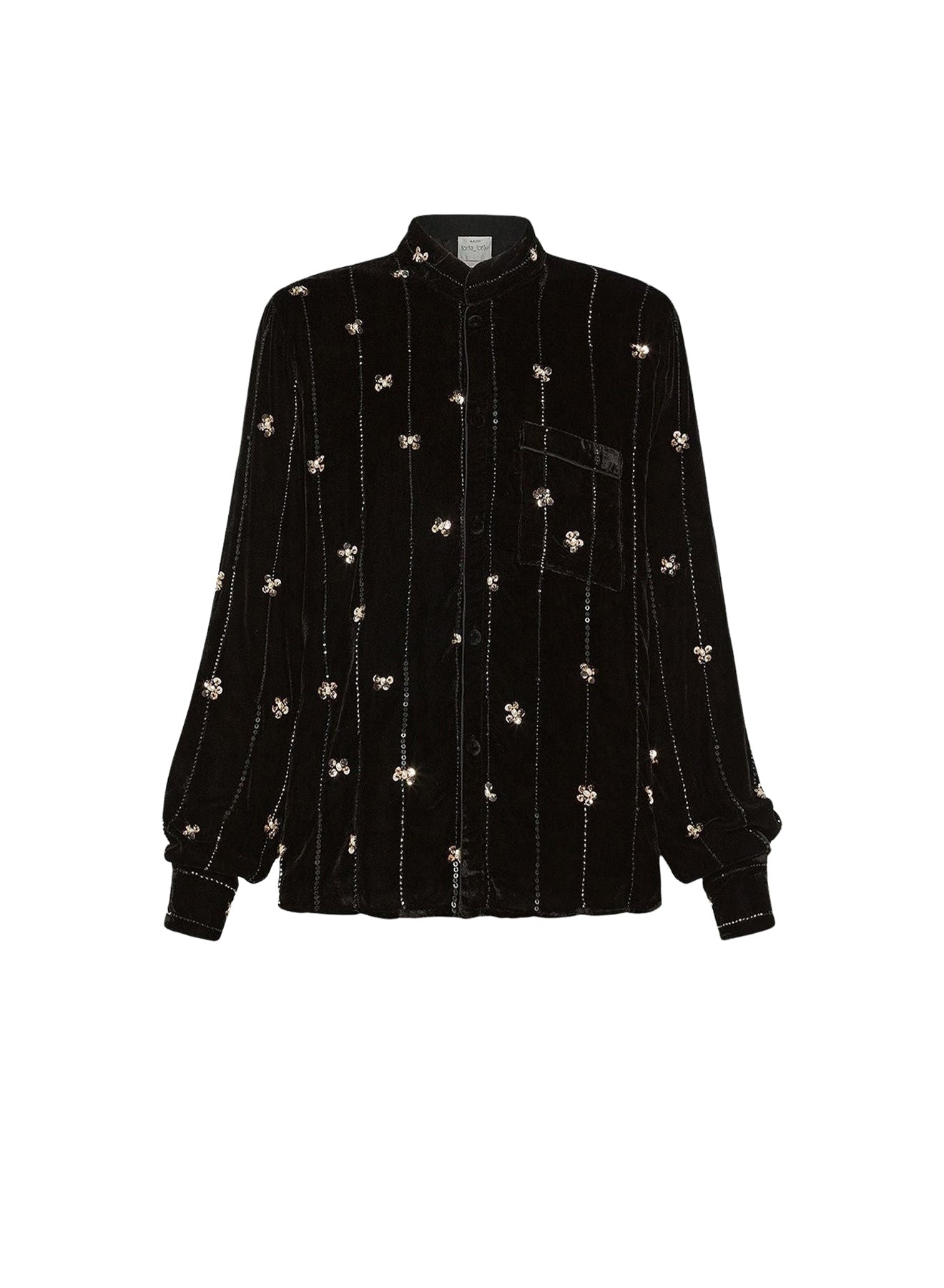 Chemise en velours brodée Petites Étoiles - Noir