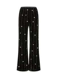 Pantalon évasé en velours brodé Petites Étoiles - Noir