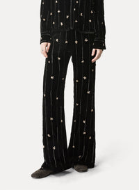 Pantalon évasé en velours brodé Petites Étoiles - Noir